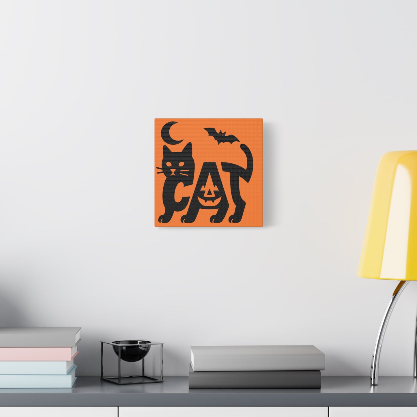 Halloween Cat Canvas Wall Art, Spooky Home Decor, Autumn Accent, Cat Lover Gift, Seasonal Wall Decor, Pumpkin Design