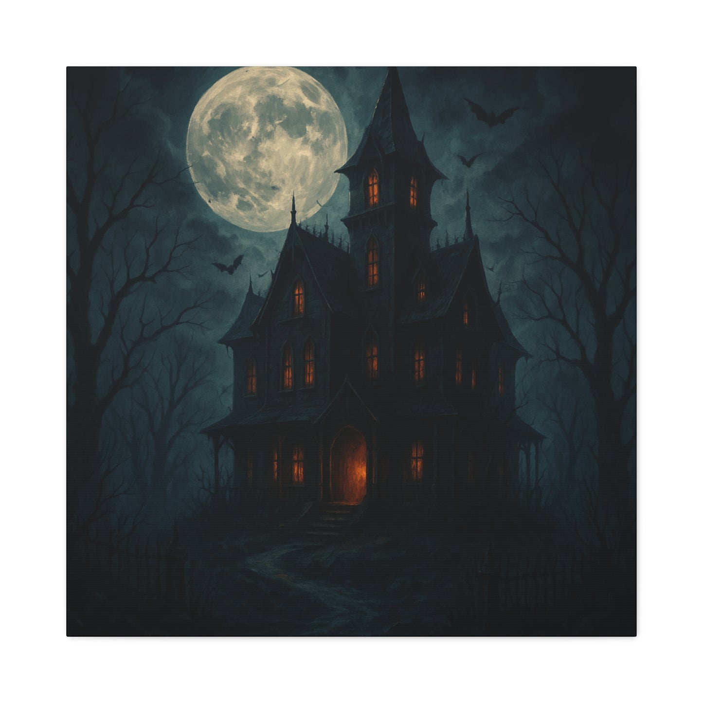 Haunted House Canvas Art Print, Gothic Wall Decor, Spooky Home Decor, Halloween Artwork, Horror Theme Decoration