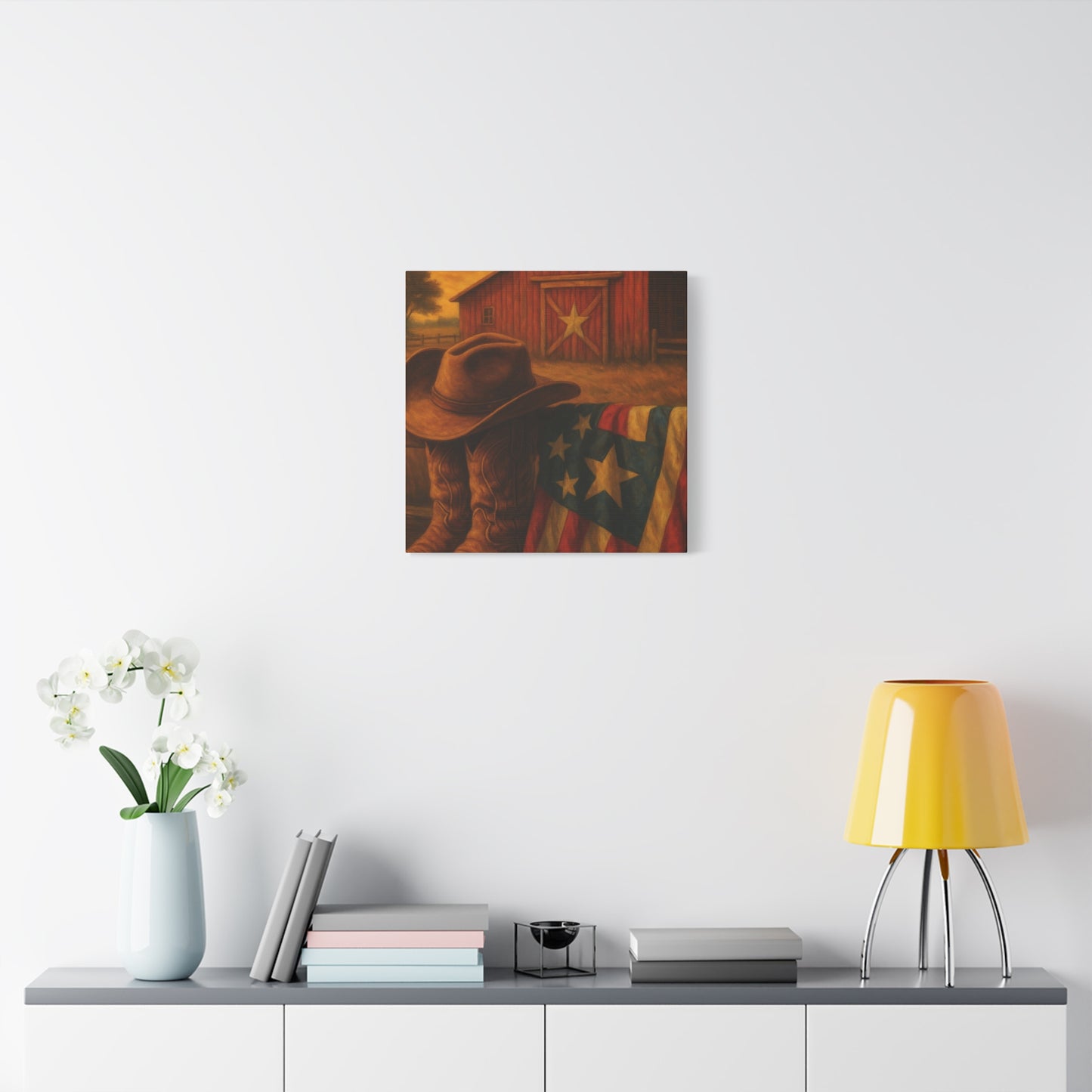Rustic Canvas Art Print, Western Decor, Cowboy Hat and Boots, Americana Wall Art, Perfect Gift for Country Lovers