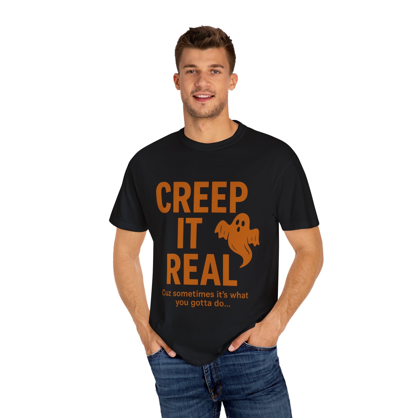 Creep It Real Unisex T-Shirt - Fun Halloween Apparel, Ghost Graphic Tee, Casual Style, Unique Gift for Friends, Halloween Party Outfit