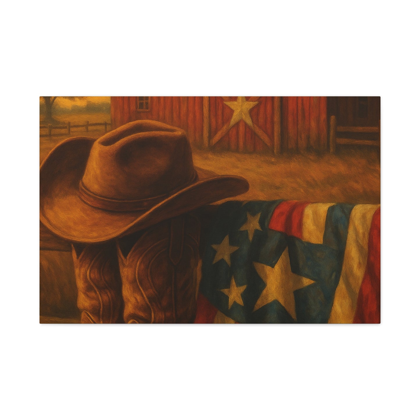 Rustic Canvas Art Print, Western Decor, Cowboy Hat and Boots, Americana Wall Art, Perfect Gift for Country Lovers