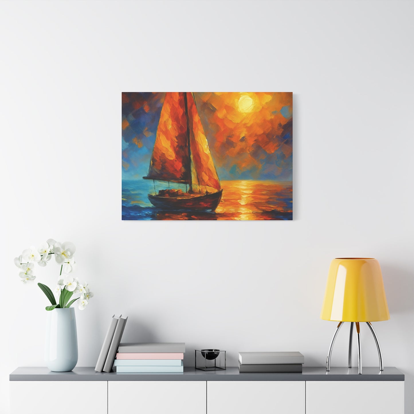 Canvas Art Print, Nautical Wall Decor, Sailboat Painting, Ocean Sunset, Home Decoration, Coastal Art