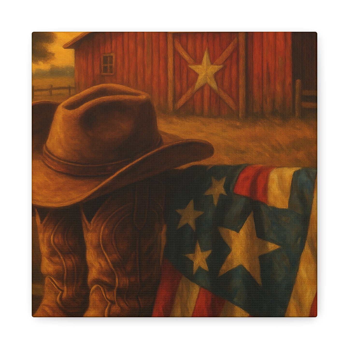 Rustic Canvas Art Print, Western Decor, Cowboy Hat and Boots, Americana Wall Art, Perfect Gift for Country Lovers