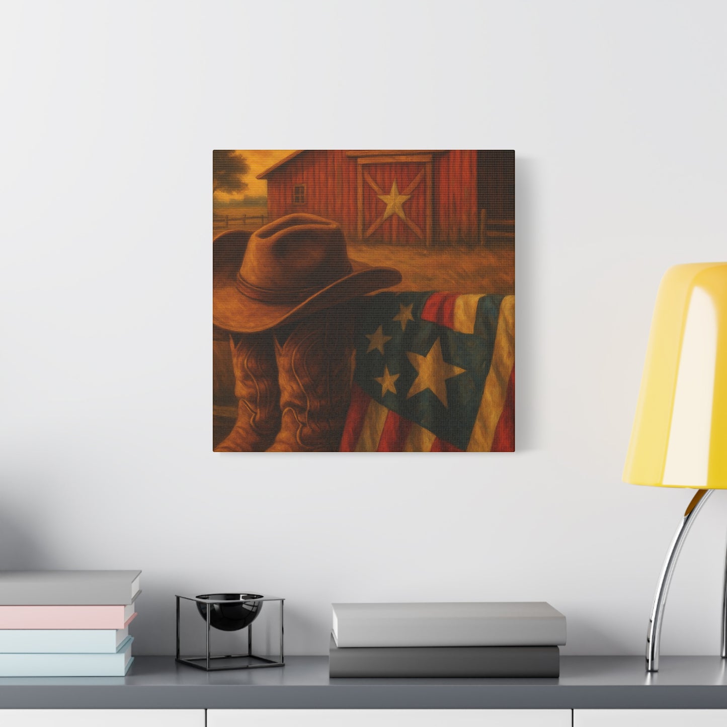 Rustic Canvas Art Print, Western Decor, Cowboy Hat and Boots, Americana Wall Art, Perfect Gift for Country Lovers