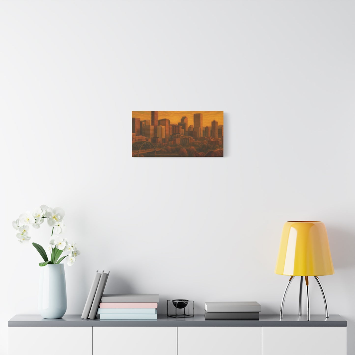 Stretched Canvas Wall Art, Urban Sunset Landscape Print, Horse and City Scene, Home Décor, Gift Idea for Art Lovers