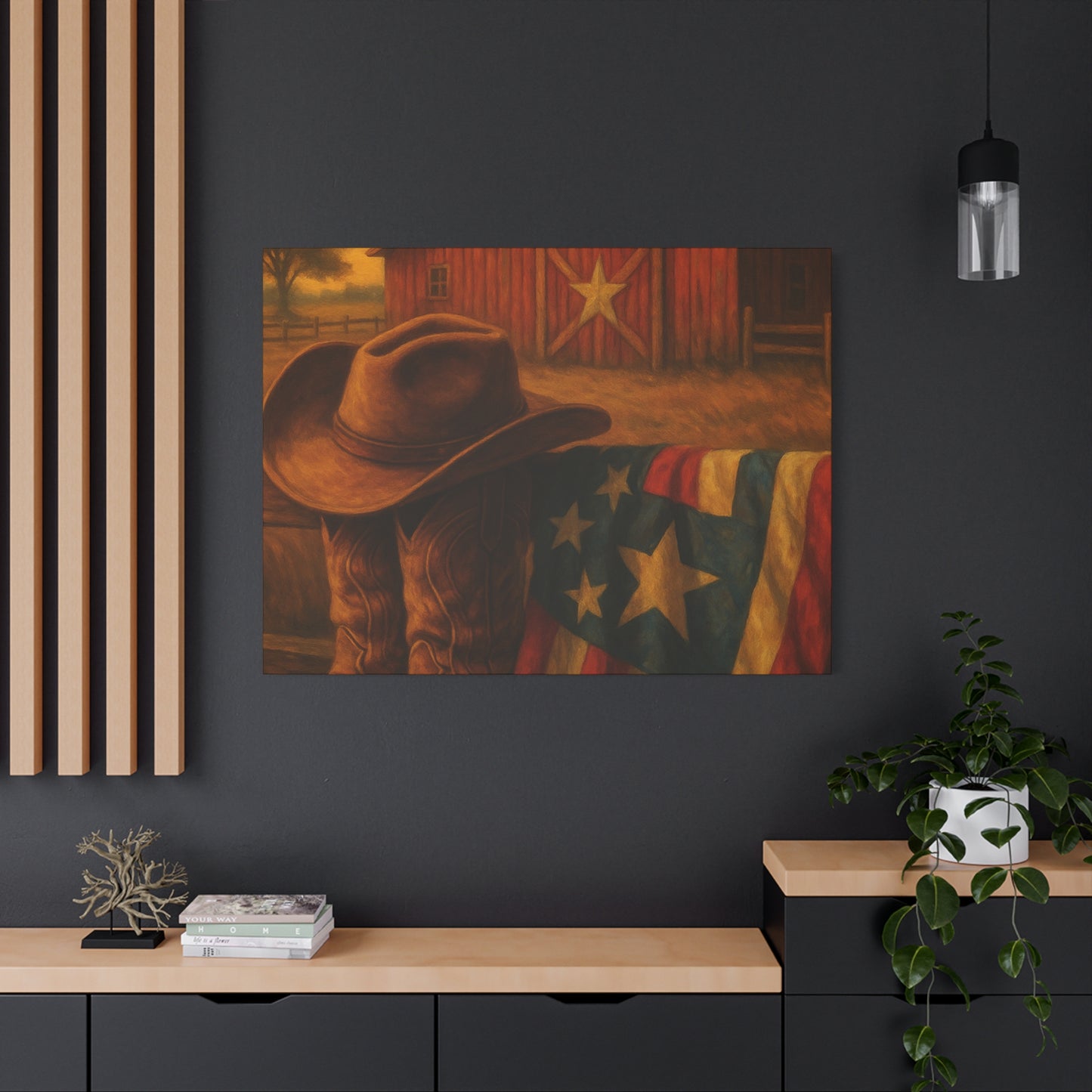 Rustic Canvas Art Print, Western Decor, Cowboy Hat and Boots, Americana Wall Art, Perfect Gift for Country Lovers