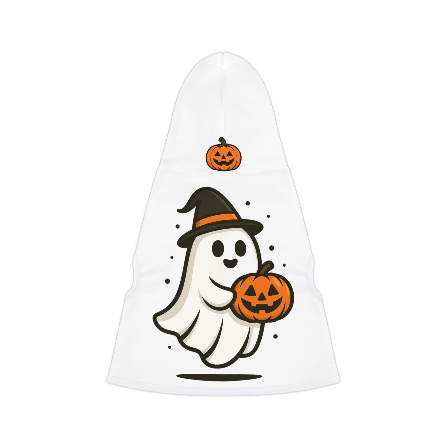 Halloween Ghost Pet Hoodie with Pumpkin Design, Dog Costume, Cat Sweater, Pet Apparel for Fall, Spooky Season Wear