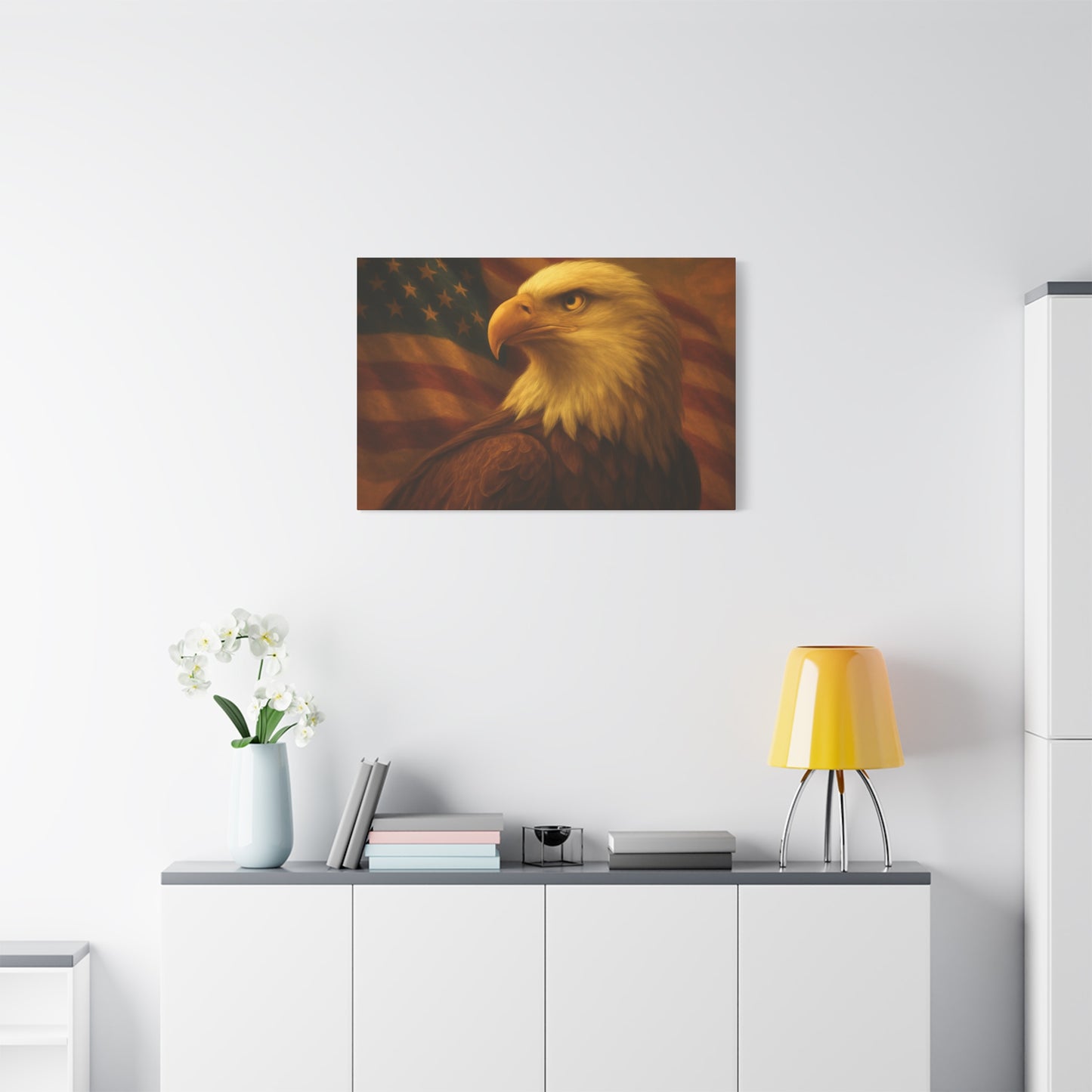 Patriotic Eagle Canvas Wall Art - American Flag Decor, Home Office, Gift for Veterans, National Holidays, Wall Decor