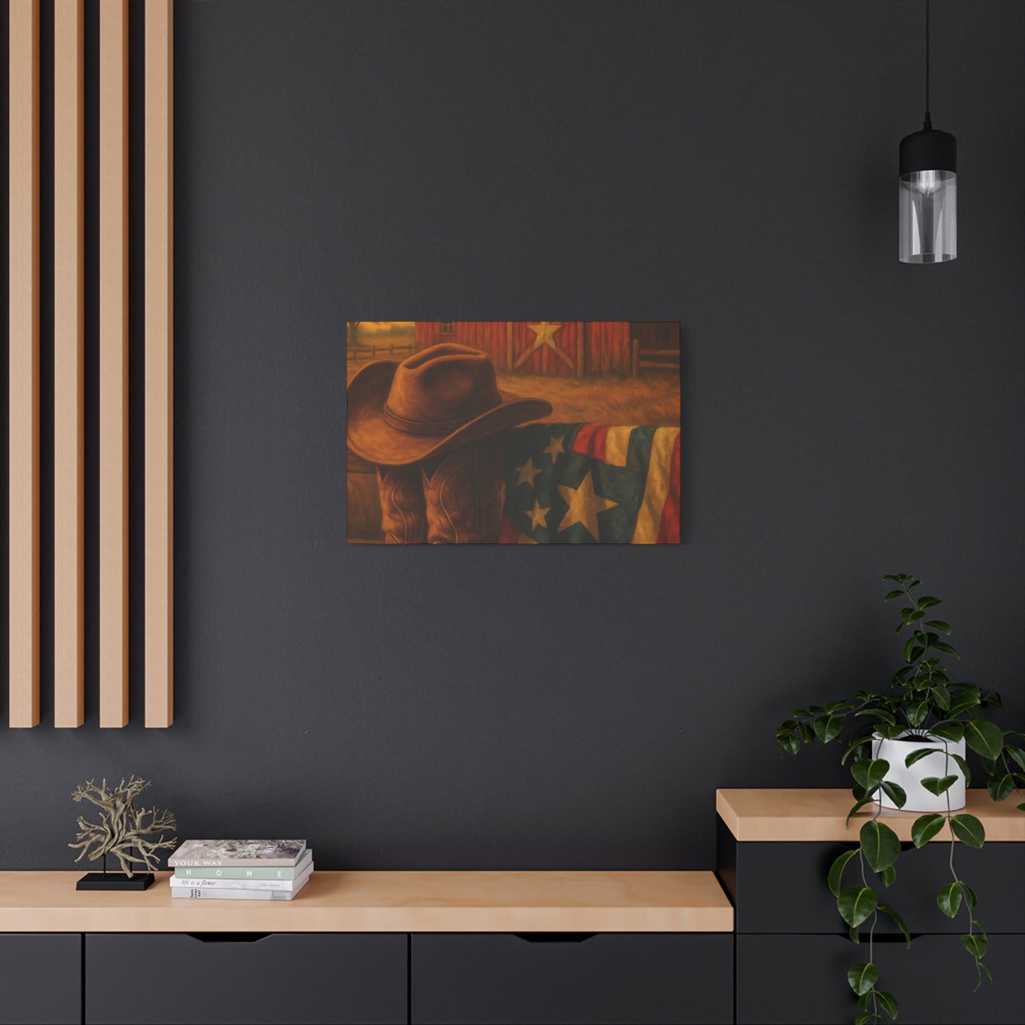 Rustic Canvas Art Print, Western Decor, Cowboy Hat and Boots, Americana Wall Art, Perfect Gift for Country Lovers