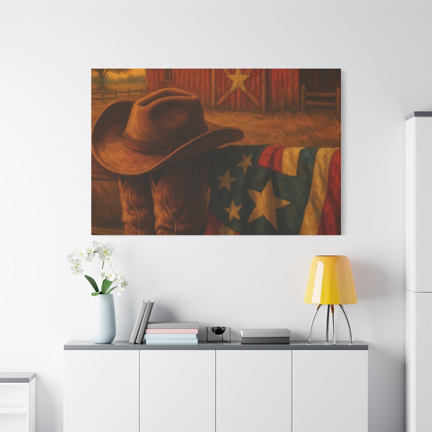 Rustic Canvas Art Print, Western Decor, Cowboy Hat and Boots, Americana Wall Art, Perfect Gift for Country Lovers