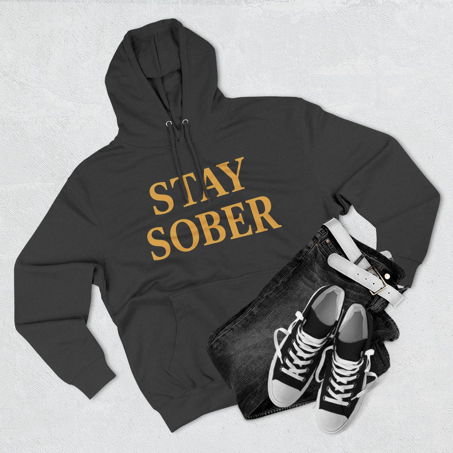 Stay Sober x Faith Hoodie – Gold & Black Christian Recovery Design