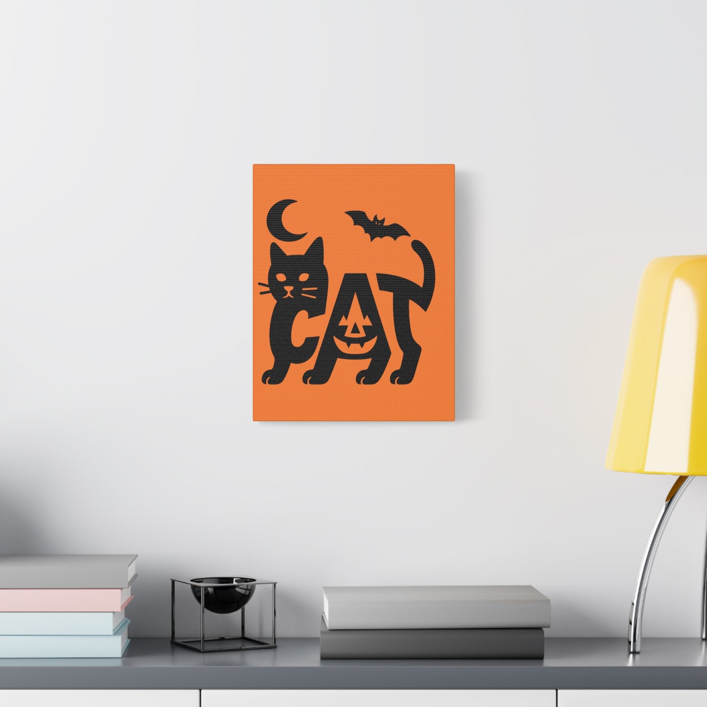 Halloween Cat Canvas Wall Art, Spooky Home Decor, Autumn Accent, Cat Lover Gift, Seasonal Wall Decor, Pumpkin Design
