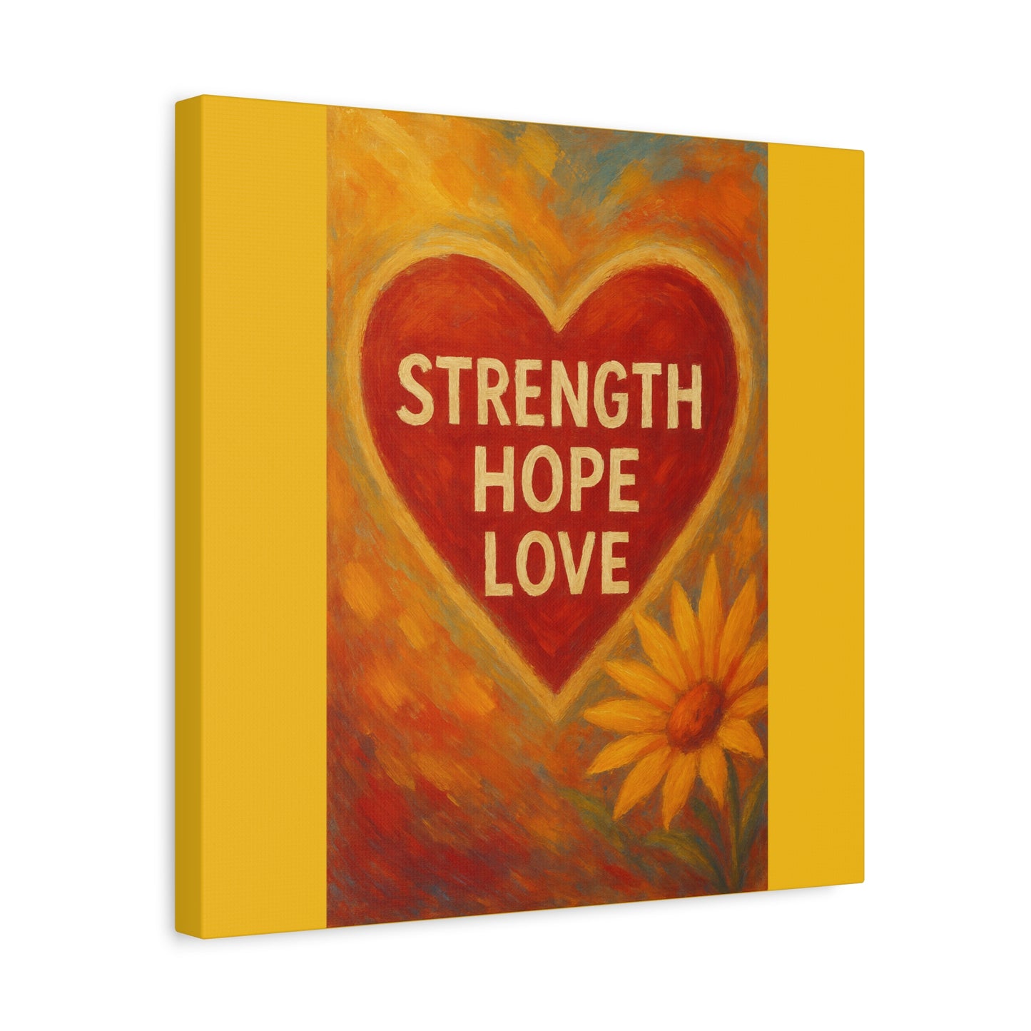 Inspirational Canvas Art, Strength Hope Love Decor, Positive Vibes Wall Art, Motivational Room Decor, Heart and Flower Art