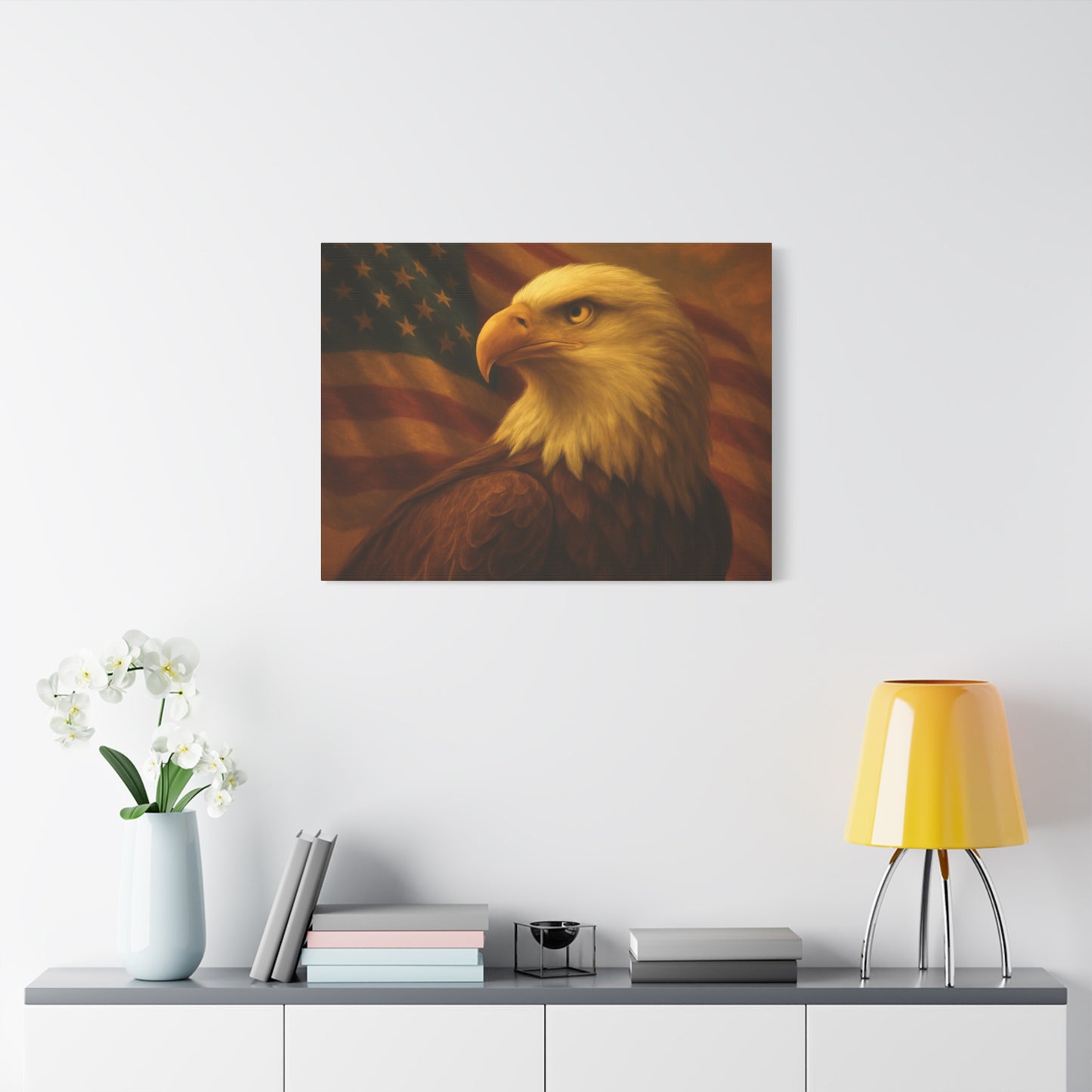 Patriotic Eagle Canvas Wall Art - American Flag Decor, Home Office, Gift for Veterans, National Holidays, Wall Decor