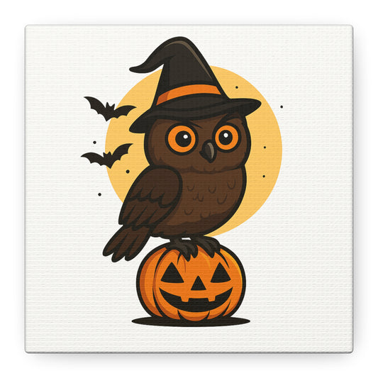 Halloween Owl Canvas Art, Fall Decor, Pumpkin Wall Decor, Spooky Home Decoration, Kids Room Wall Art