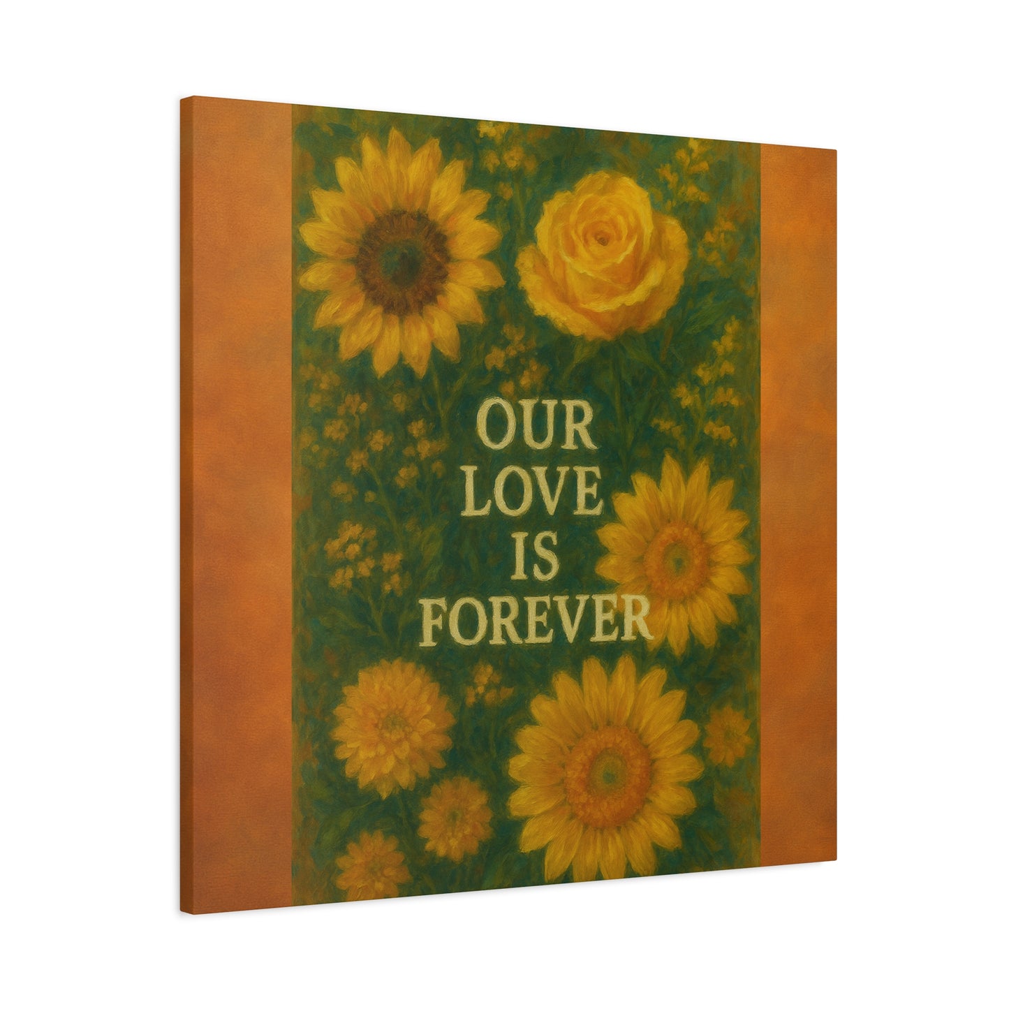 Floral Wall Art Canvas - "Our Love is Forever" Inspirational Home Decor, Gift for Anniversary, Wedding, Mother's Day, Love Room Decor