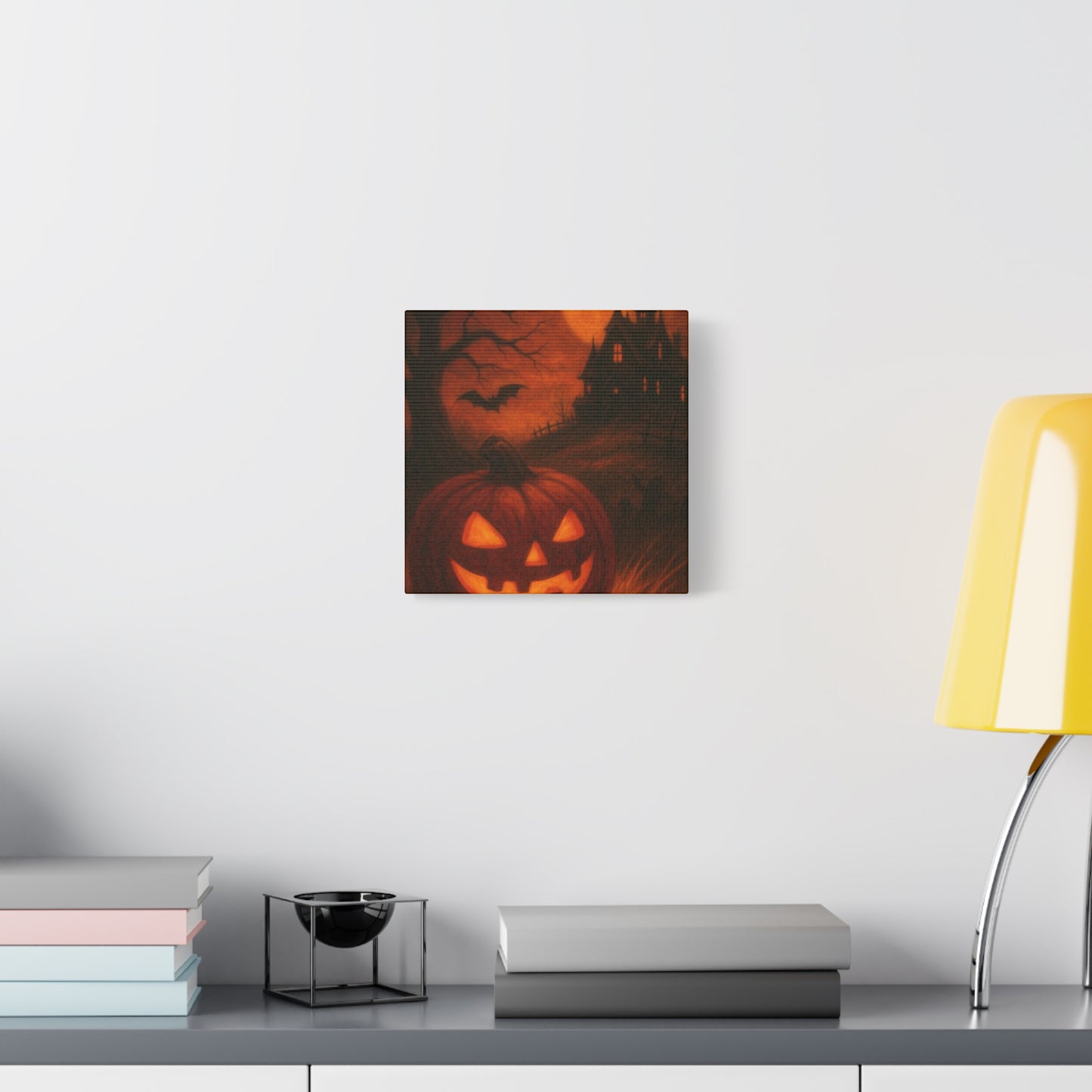 Halloween Themed Canvas Art, Spooky Wall Decor, Pumpkin Artwork, Haunted House Print, Fall Home Decoration