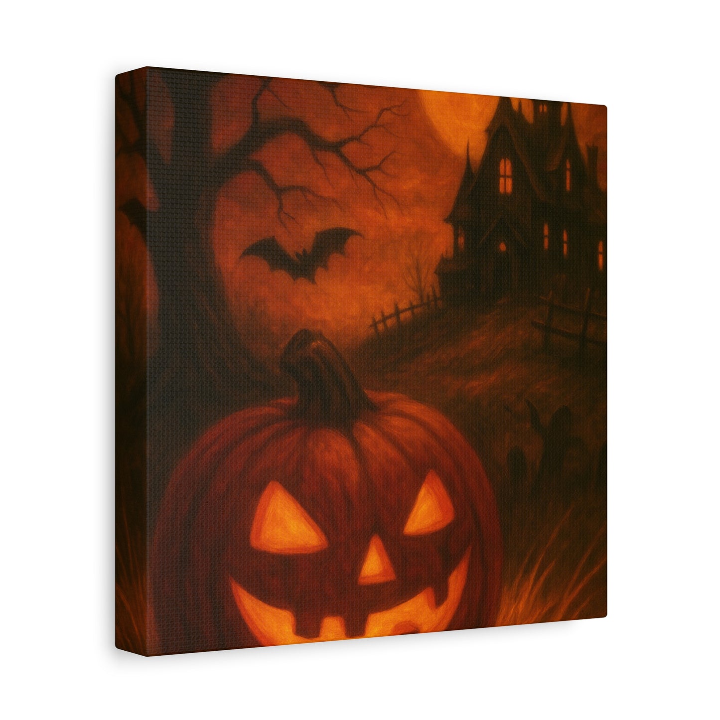 Halloween Themed Canvas Art, Spooky Wall Decor, Pumpkin Artwork, Haunted House Print, Fall Home Decoration