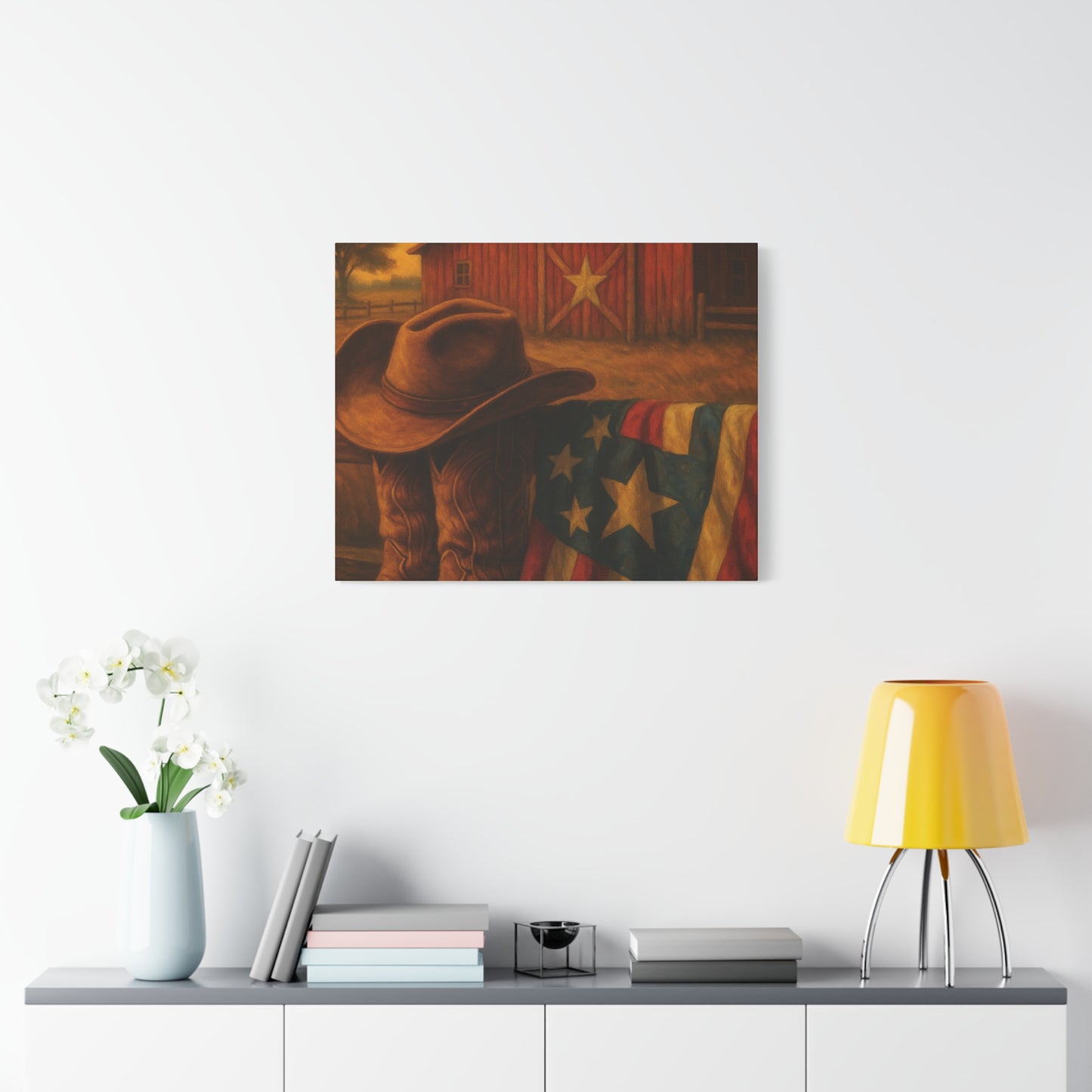 Rustic Canvas Art Print, Western Decor, Cowboy Hat and Boots, Americana Wall Art, Perfect Gift for Country Lovers