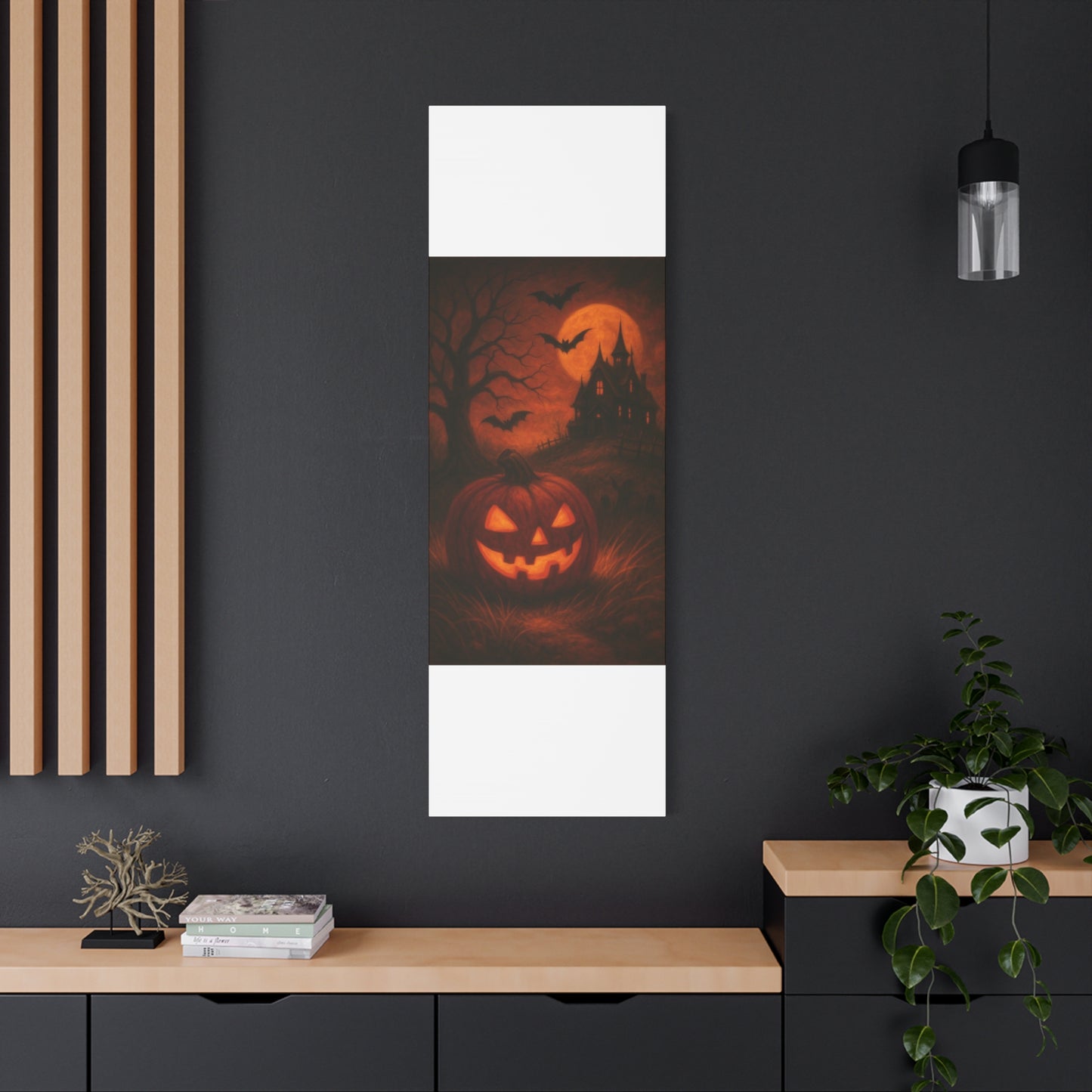 Halloween Themed Canvas Art, Spooky Wall Decor, Pumpkin Artwork, Haunted House Print, Fall Home Decoration