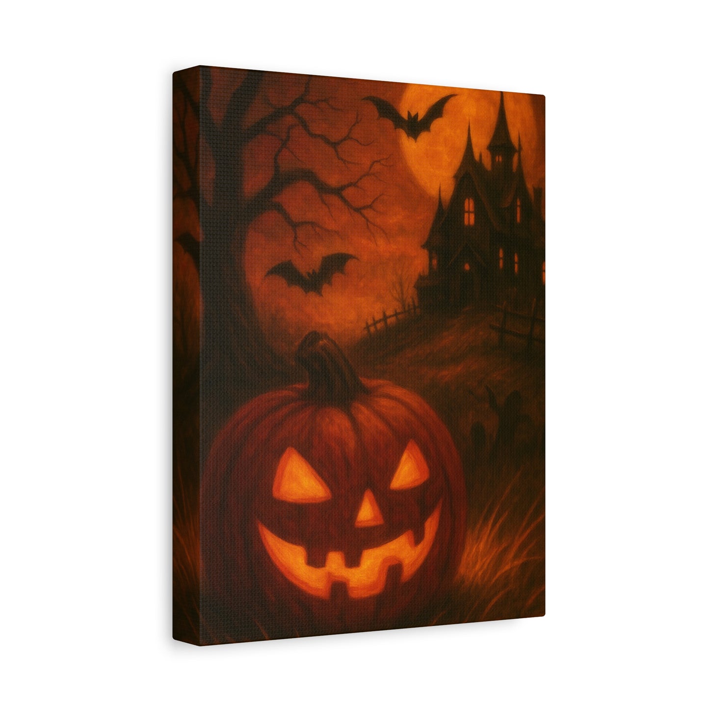 Halloween Themed Canvas Art, Spooky Wall Decor, Pumpkin Artwork, Haunted House Print, Fall Home Decoration