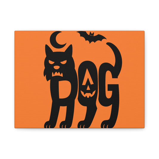 Halloween Black Cat Canvas Art, Fall Home Decor, Spooky Wall Art, Dog Pumpkin Print, Gift for Cat Lovers
