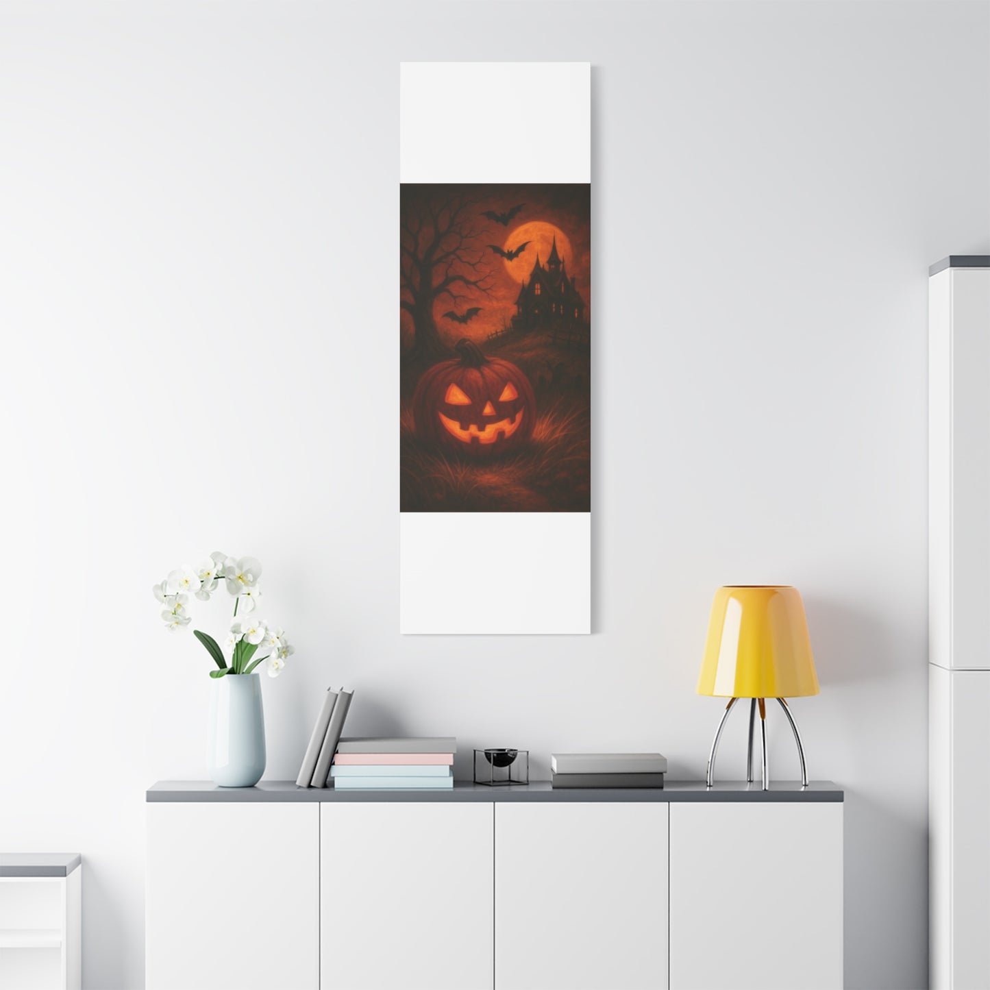 Halloween Themed Canvas Art, Spooky Wall Decor, Pumpkin Artwork, Haunted House Print, Fall Home Decoration