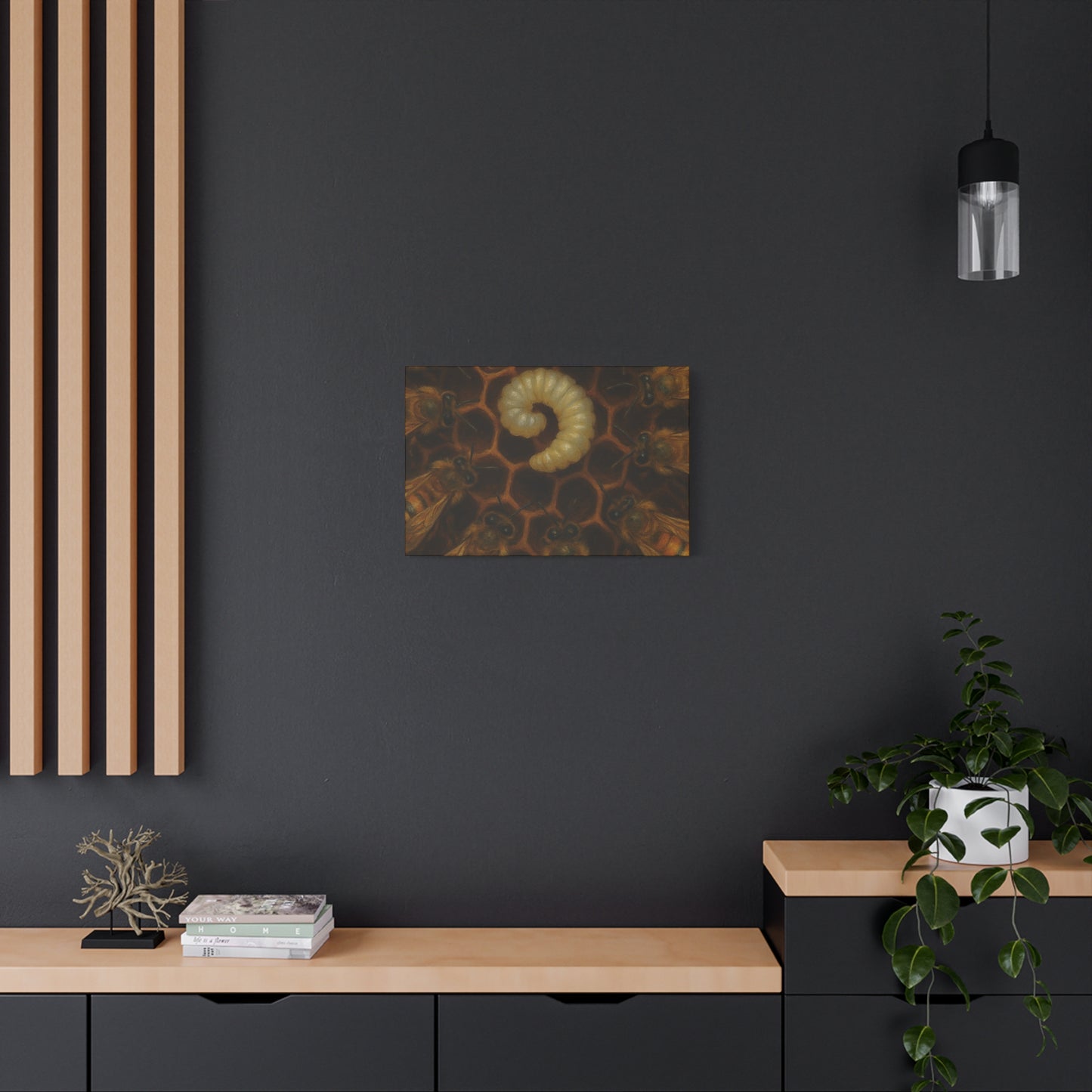 Bee Themed Wall Art Canvas, Honeycomb Decor, Nature Lover Gift, Nursery Decoration, Botanical Wall Art, Insect Art Print