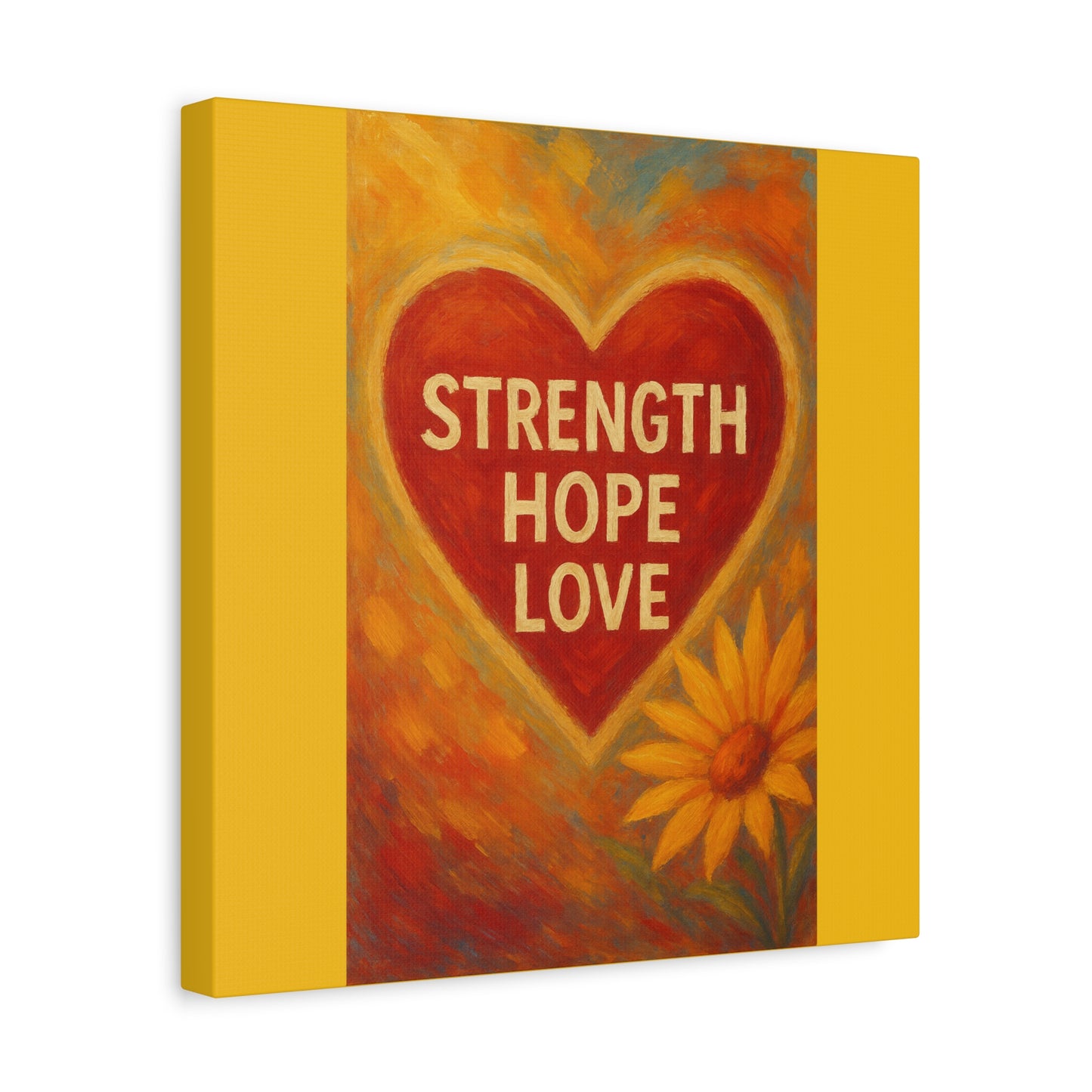 Inspirational Canvas Art, Strength Hope Love Decor, Positive Vibes Wall Art, Motivational Room Decor, Heart and Flower Art