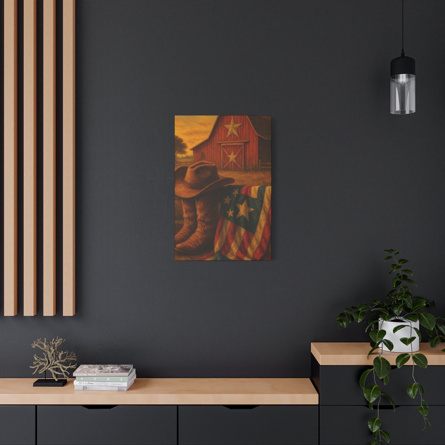 Rustic Canvas Art Print, Western Decor, Cowboy Hat and Boots, Americana Wall Art, Perfect Gift for Country Lovers