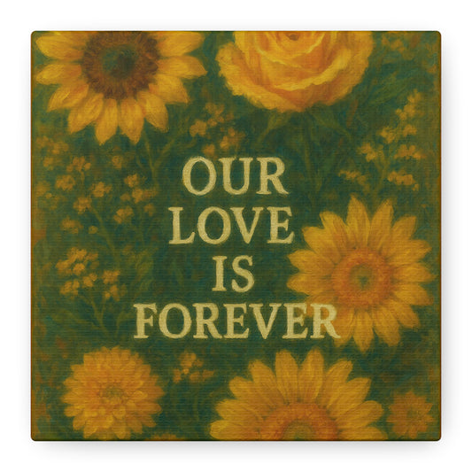 Floral Wall Art Canvas - "Our Love is Forever" Inspirational Home Decor, Gift for Anniversary, Wedding, Mother's Day, Love Room Decor