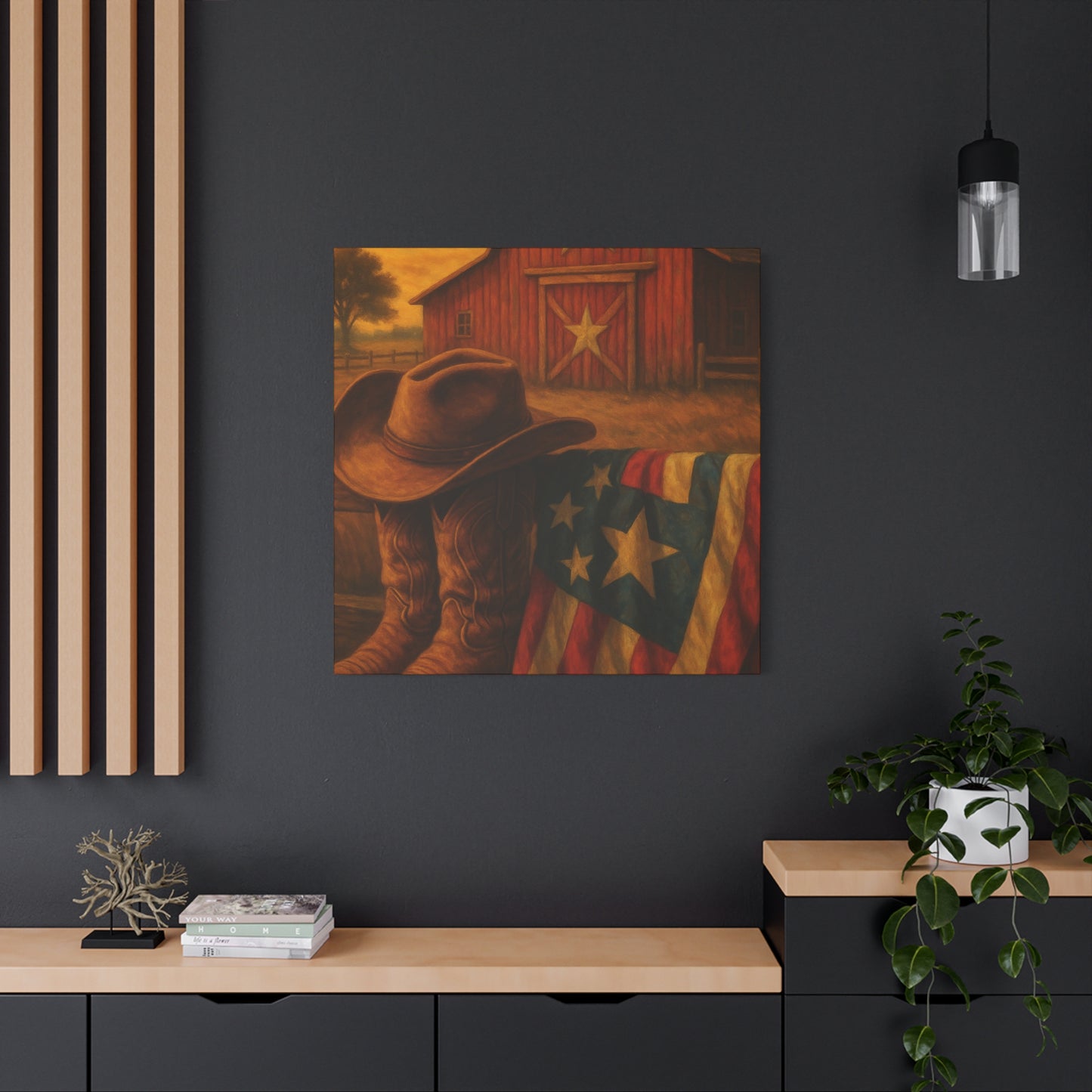Rustic Canvas Art Print, Western Decor, Cowboy Hat and Boots, Americana Wall Art, Perfect Gift for Country Lovers