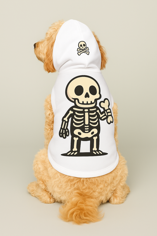 Halloween Skeleton Pet Hoodie with Skull & Crossbones Hood Accent – Cozy Dog & Cat Costume