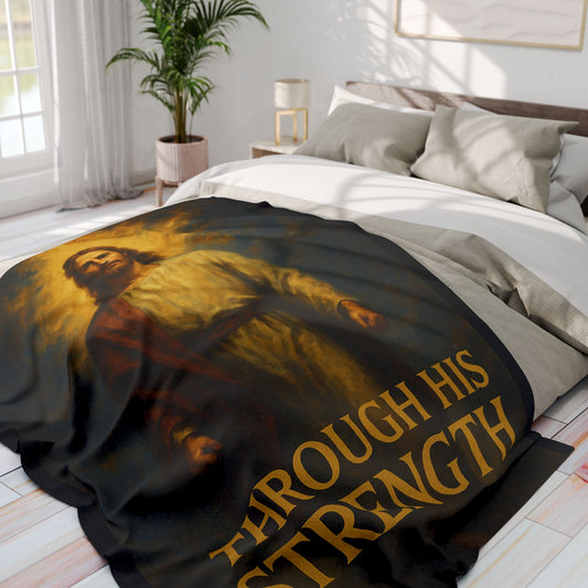 Inspirational Arctic Fleece Blanket, Cozy Gift for Faith, Motivational Decor, Jesus Strength Quote, Spiritual Home Accessory
