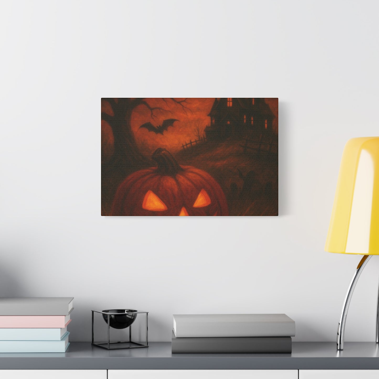 Halloween Themed Canvas Art, Spooky Wall Decor, Pumpkin Artwork, Haunted House Print, Fall Home Decoration