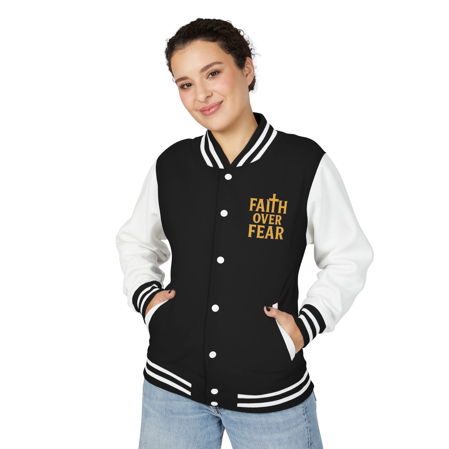 Faith Over Fear Unisex Varsity Jacket – “You’re Closer Than You Think” Edition