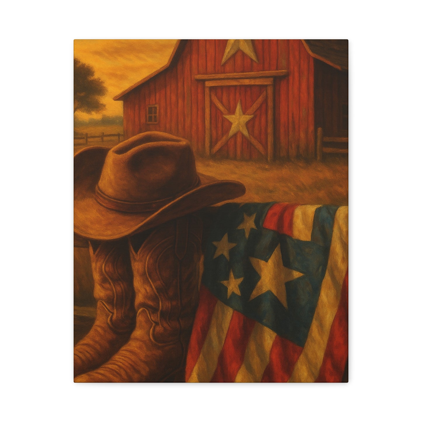 Rustic Canvas Art Print, Western Decor, Cowboy Hat and Boots, Americana Wall Art, Perfect Gift for Country Lovers
