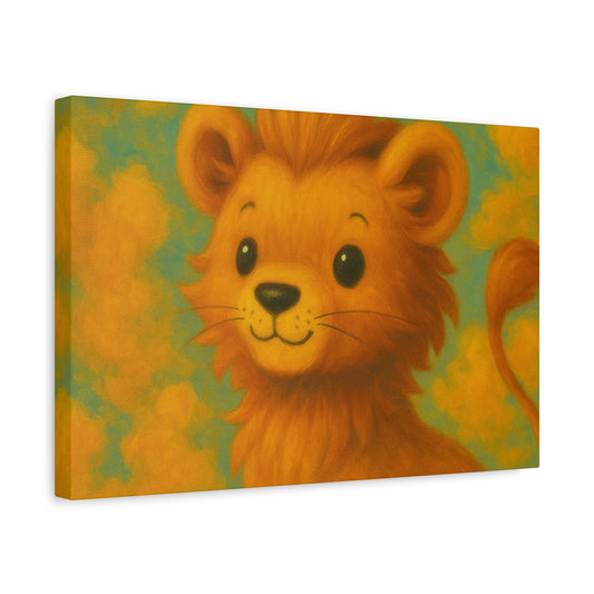 Whimsical Lion Canvas Wall Art, Nursery Decor, Kids Room Decoration, Cute Animal Print, Baby Shower Gift, Playroom Art