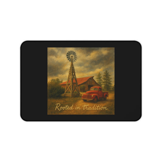 Rustic Farmhouse Desk Mat - "Rooted in Tradition" - Vintage Style, Office Decor, Gift Idea, Country Home, Desk Accessories