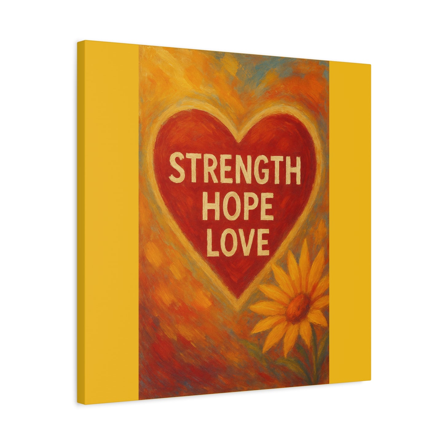 Inspirational Canvas Art, Strength Hope Love Decor, Positive Vibes Wall Art, Motivational Room Decor, Heart and Flower Art