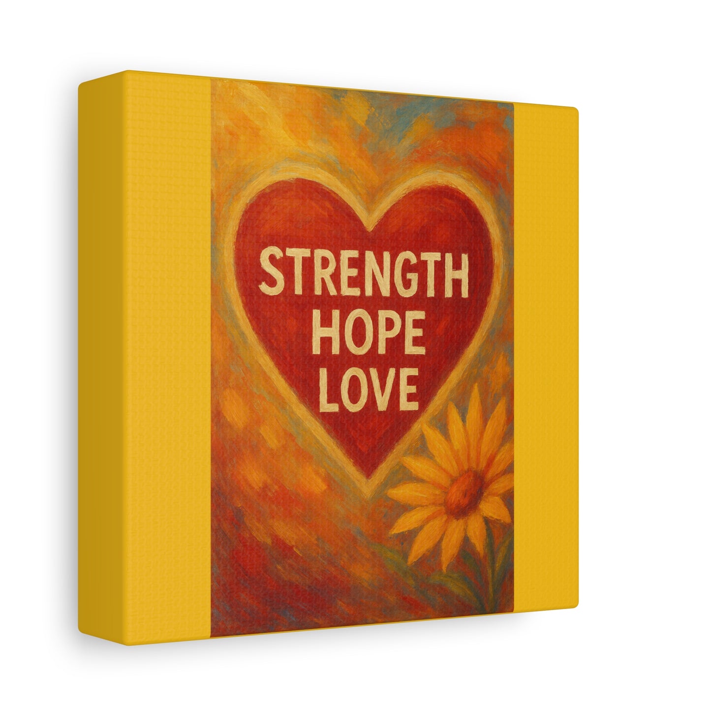 Inspirational Canvas Art, Strength Hope Love Decor, Positive Vibes Wall Art, Motivational Room Decor, Heart and Flower Art