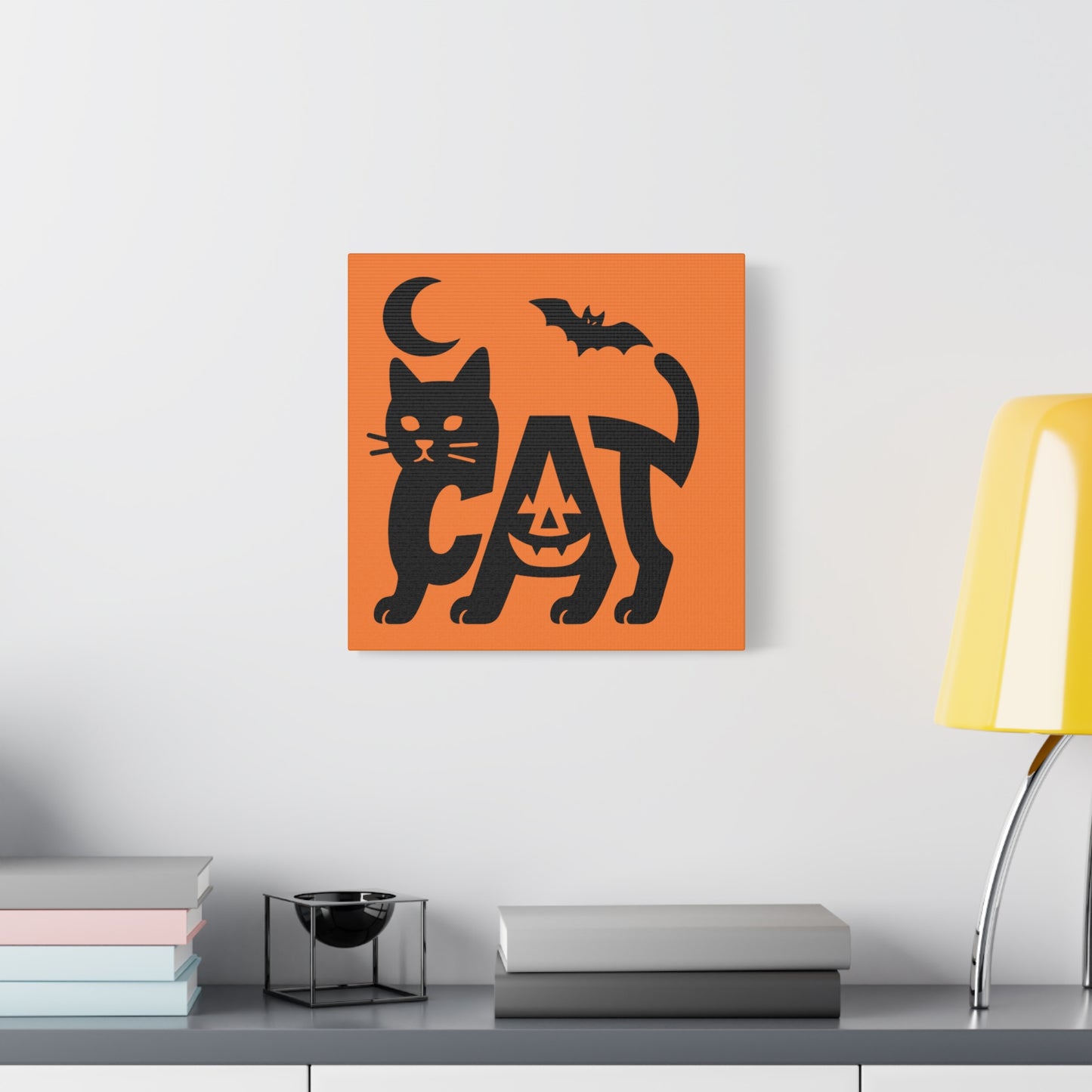 Halloween Cat Canvas Wall Art, Spooky Home Decor, Autumn Accent, Cat Lover Gift, Seasonal Wall Decor, Pumpkin Design