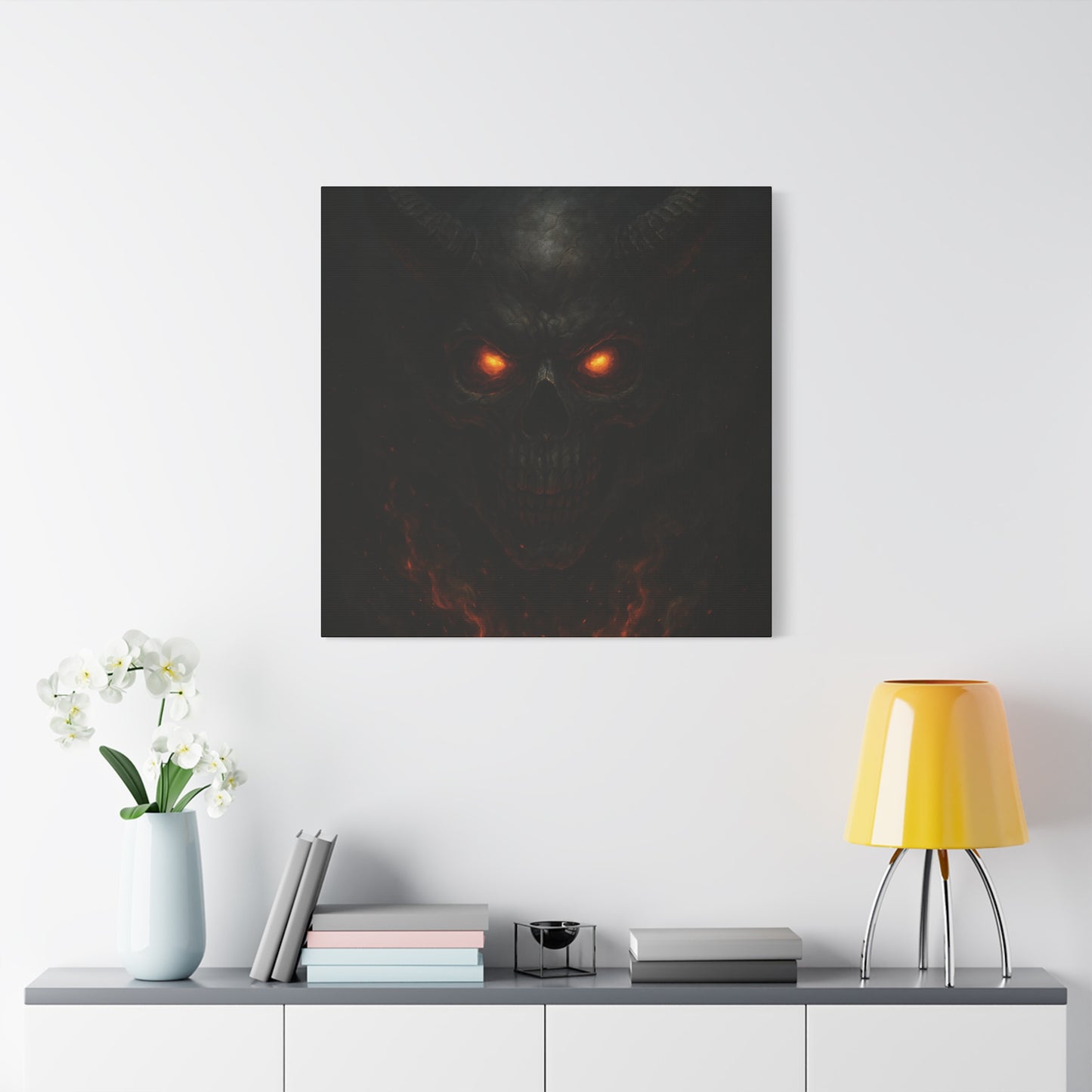Dark Fantasy Wall Art, Matte Canvas with Fiery Skull Design, Demon Home Decor, Gothic Wall Decor, Unique Gift for Halloween, Edgy [...]