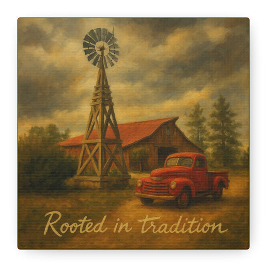 Rustic Wall Art Print, Country Decor, Farmhouse Artwork, Vintage Truck Canvas, Home Decoration, Gift for Farm Lovers, Rooted in Tradition