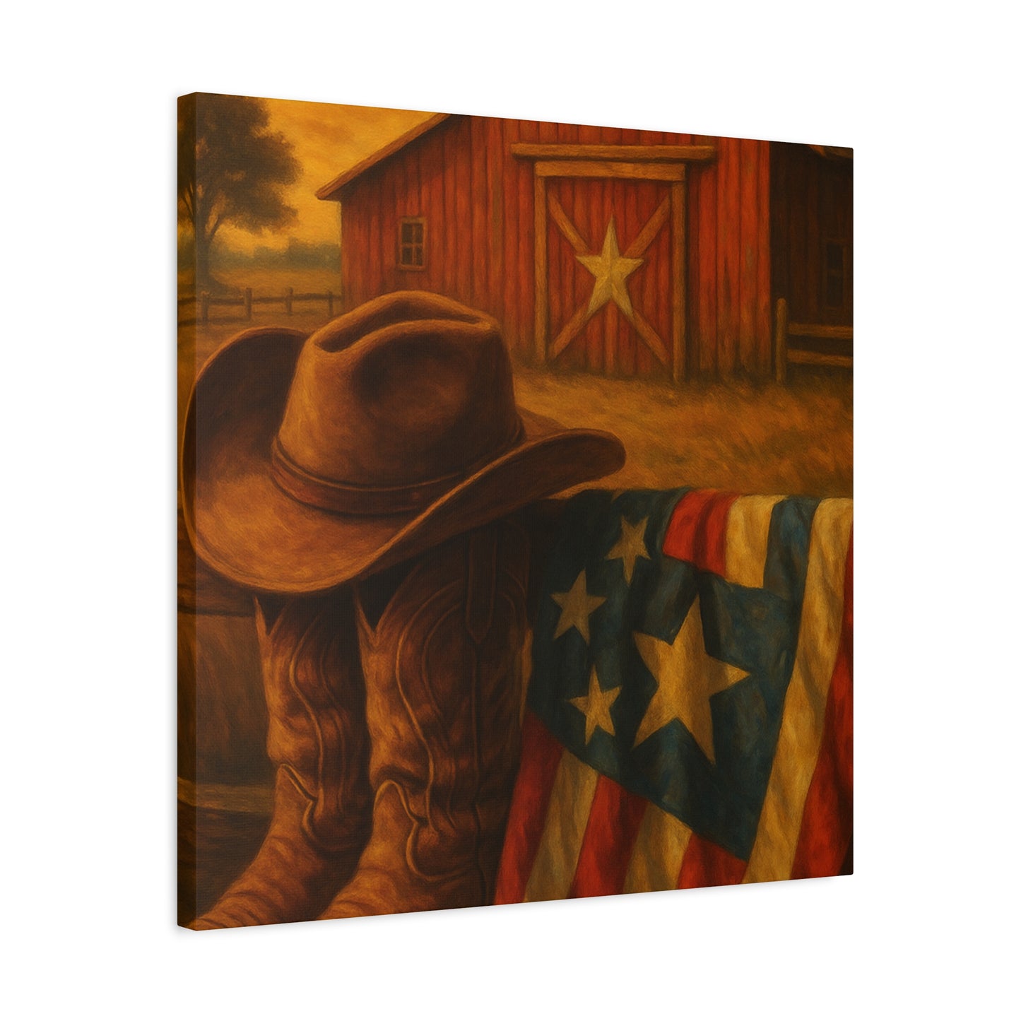 Rustic Canvas Art Print, Western Decor, Cowboy Hat and Boots, Americana Wall Art, Perfect Gift for Country Lovers