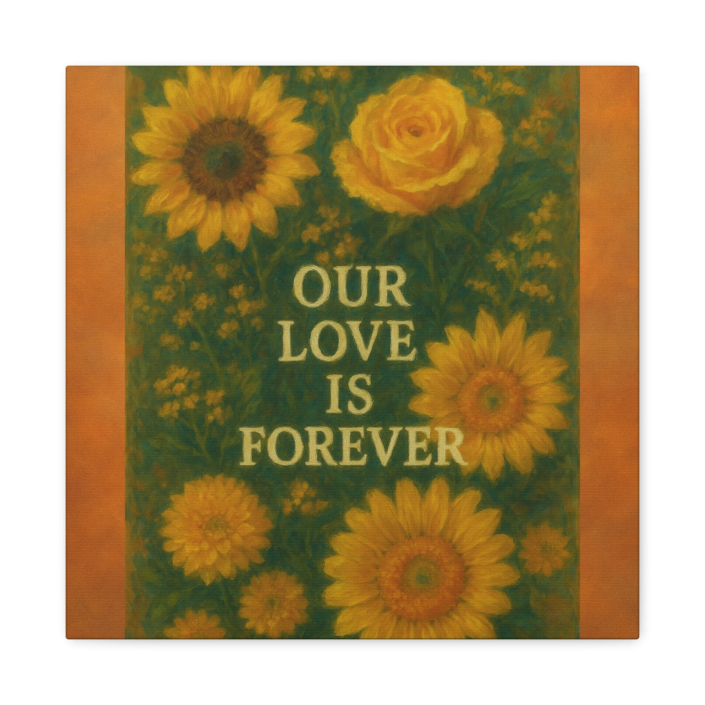 Floral Wall Art Canvas - "Our Love is Forever" Inspirational Home Decor, Gift for Anniversary, Wedding, Mother's Day, Love Room Decor