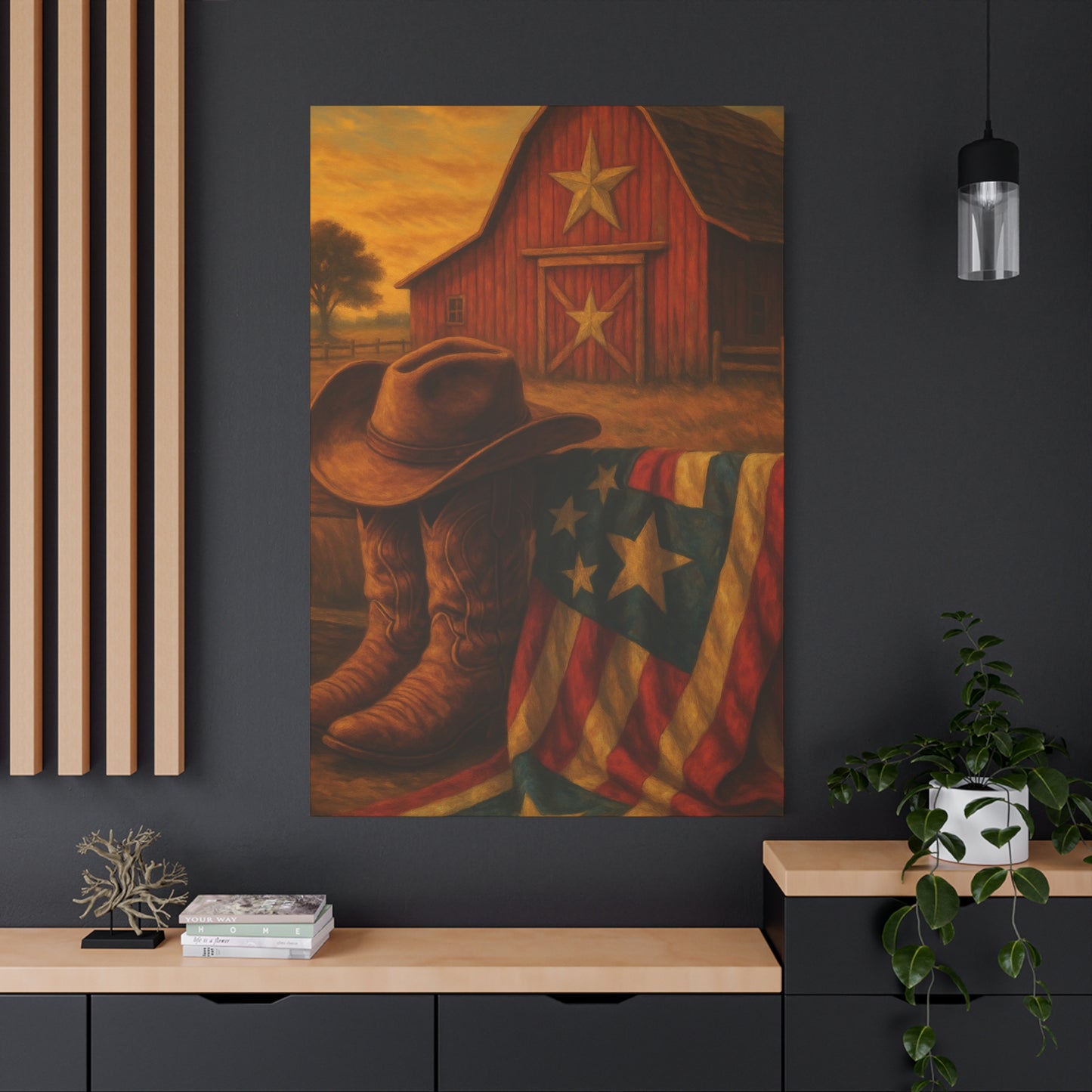 Rustic Canvas Art Print, Western Decor, Cowboy Hat and Boots, Americana Wall Art, Perfect Gift for Country Lovers