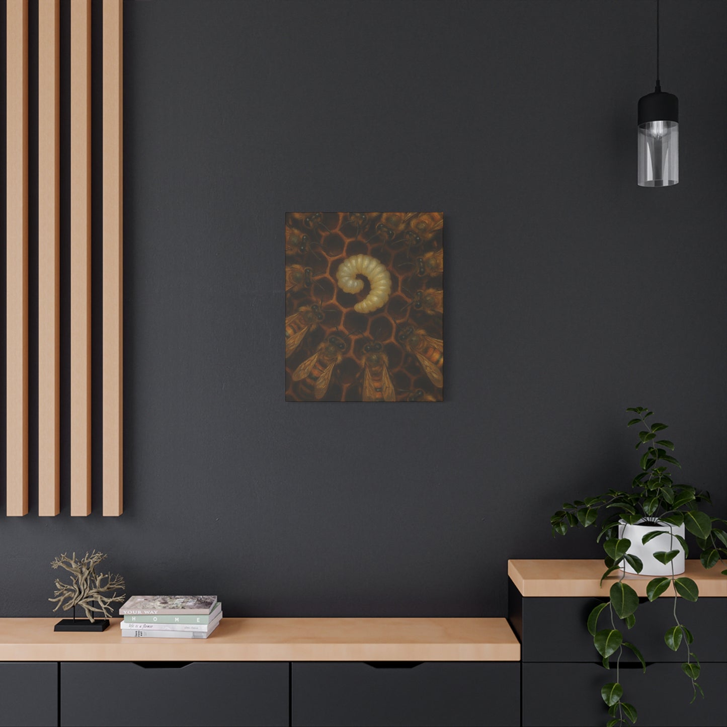 Bee Themed Wall Art Canvas, Honeycomb Decor, Nature Lover Gift, Nursery Decoration, Botanical Wall Art, Insect Art Print