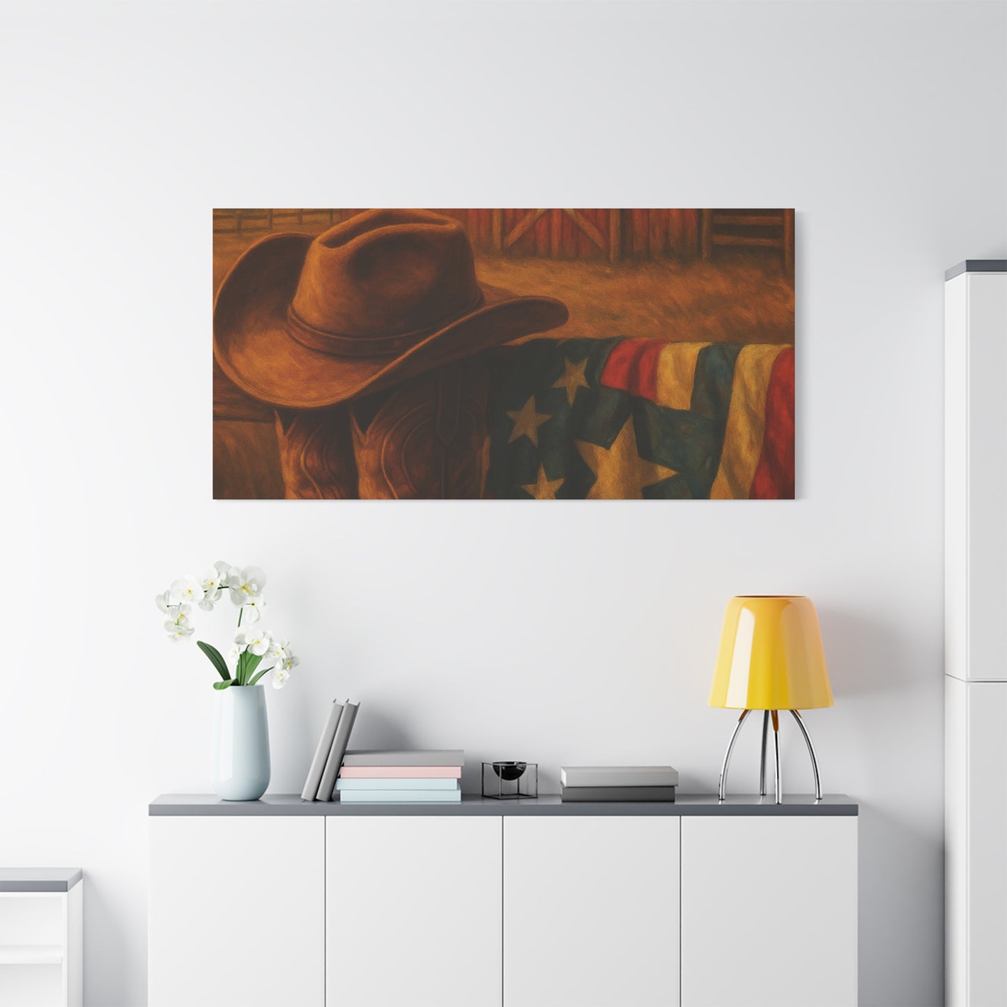 Rustic Canvas Art Print, Western Decor, Cowboy Hat and Boots, Americana Wall Art, Perfect Gift for Country Lovers