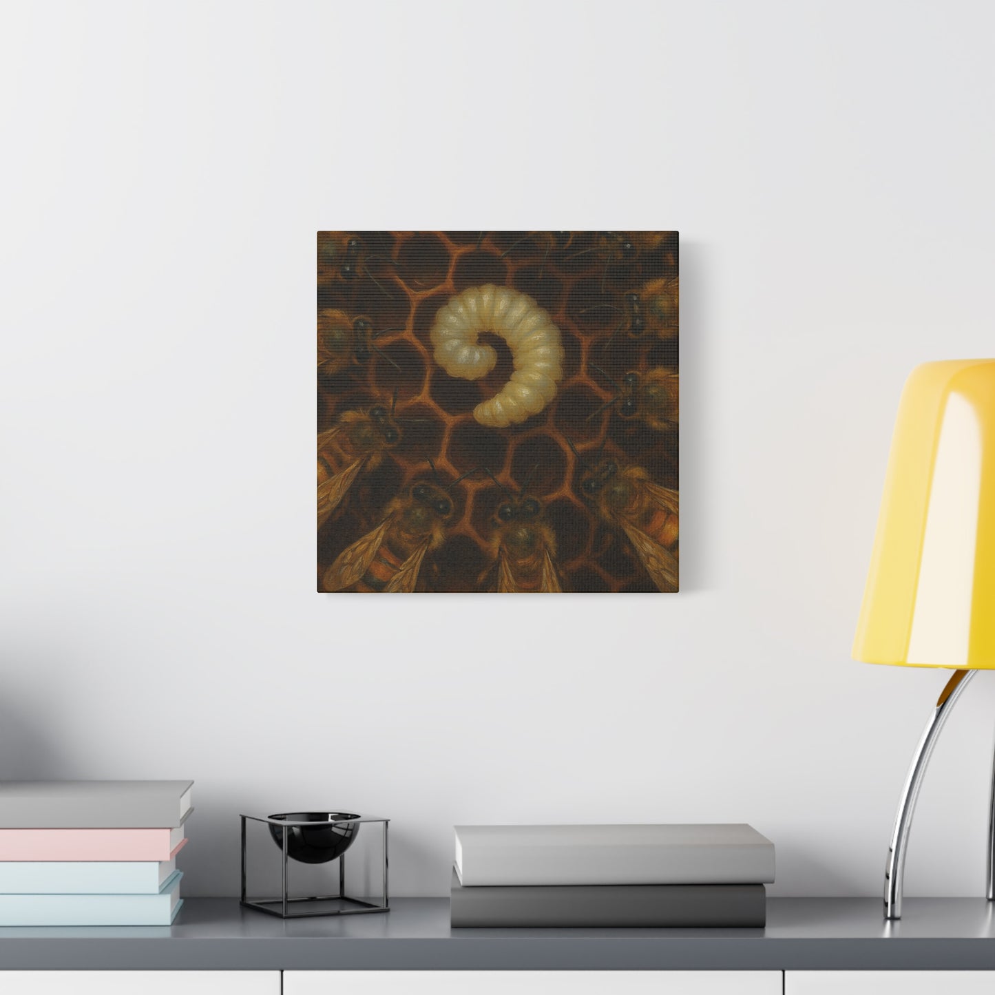 Bee Themed Wall Art Canvas, Honeycomb Decor, Nature Lover Gift, Nursery Decoration, Botanical Wall Art, Insect Art Print